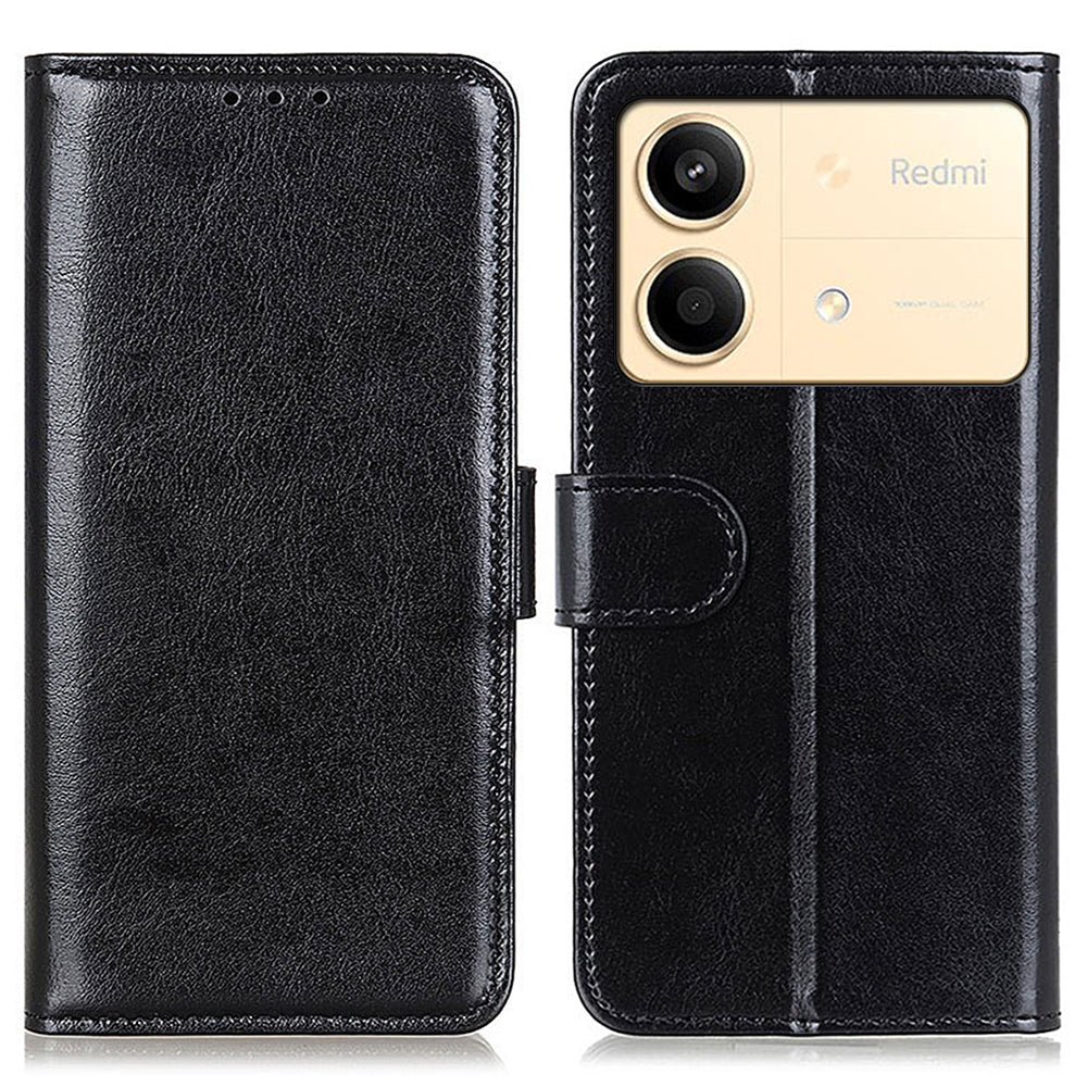 For Xiaomi Redmi Note 13R Pro 5G Cases Crazy Horse Texture PU Leather Slim-Fit Phone Stand Cover - Black For Xiaomi Redmi Note 13R Pro 5G Cases Crazy Horse Texture PU Leather Slim-Fit Phone Stand Cover - Black